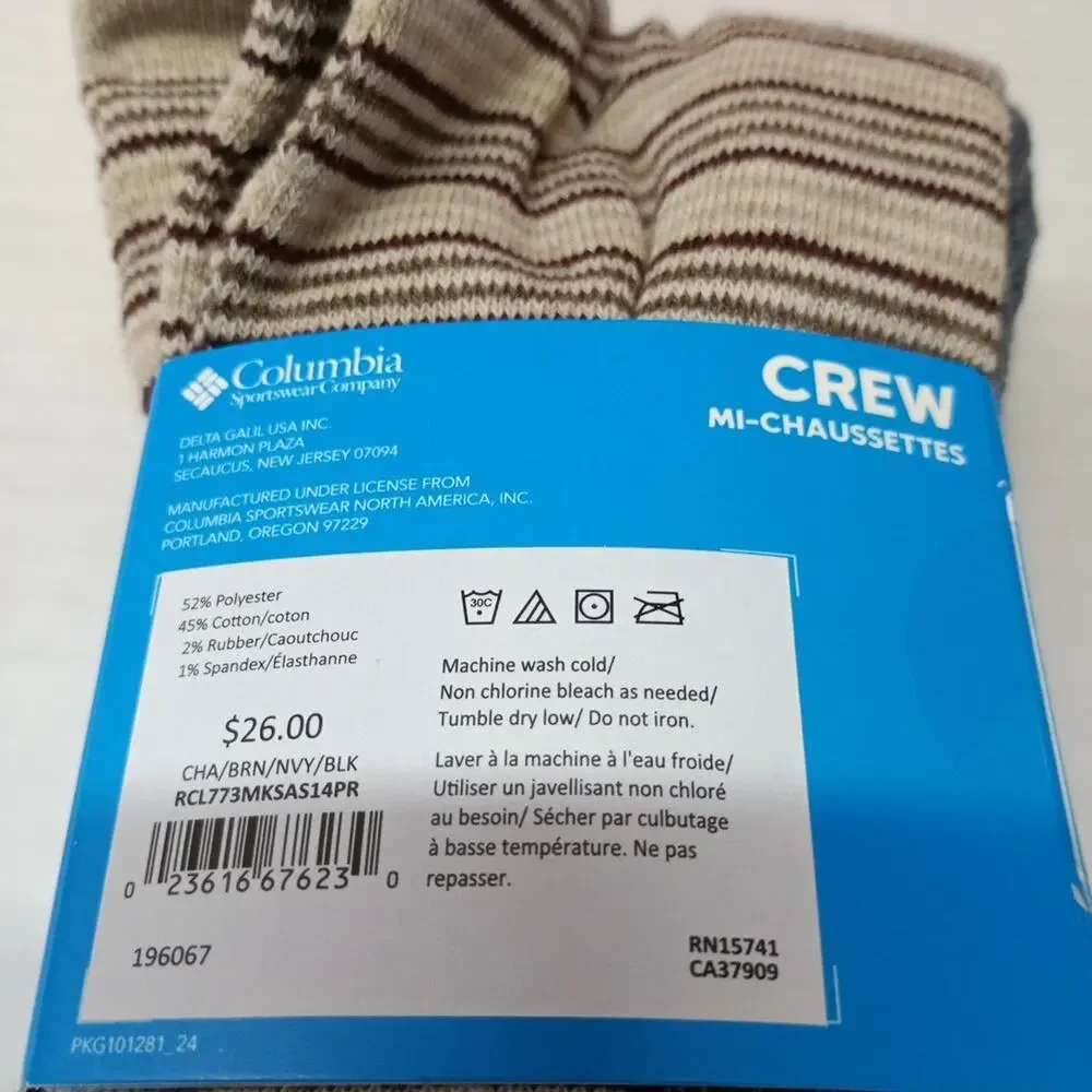 Columbia Men's Crew Socks Sizes 6-12‎ 4 Pack Multi Arch Support Moisture Wicking